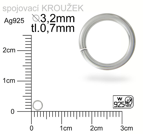 Spojovací kroužek velikost pr.3,2mm tl.0,7mm. Materiál STŘÍBRO Ag925.