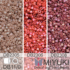 Korálky Miyuki Delica 11/0. Barevné variace č.48 DB2308, DB2306, DB2305