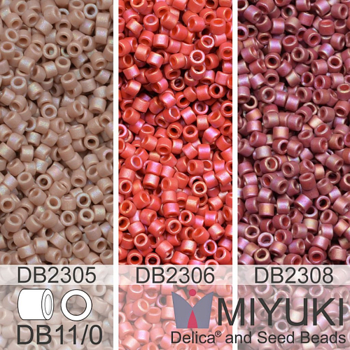 Korálky Miyuki Delica 11/0. Barevné variace č.48 DB2308, DB2306, DB2305