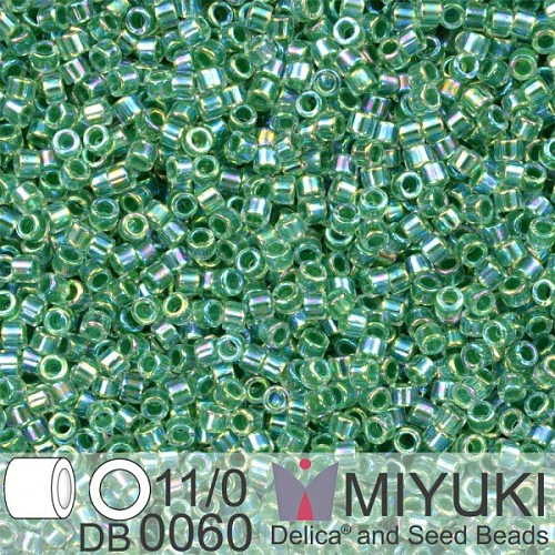 Korálky Miyuki Delica 11/0. Barva Lime Lined Crystal AB   DB0060. Balení 5g.