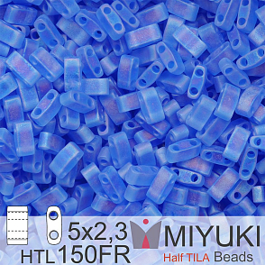 Korálky Miyuki Half Tila. Barva Matte Transparent Sapphire Blue AB HTL 150FR Balení 3g