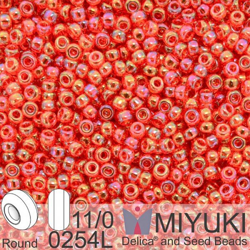 Korálky Miyuki Round 11/0. Barva 0254L Tr Lt Red AB . Balení 5g.