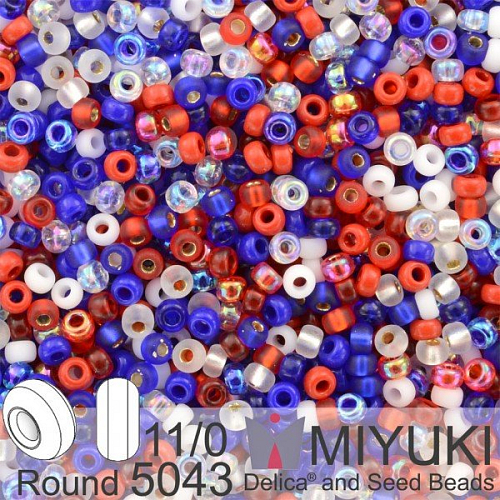 Korálky Miyuki Round 11/0. Barva Fourth of July Mix 5043. Balení 5g.