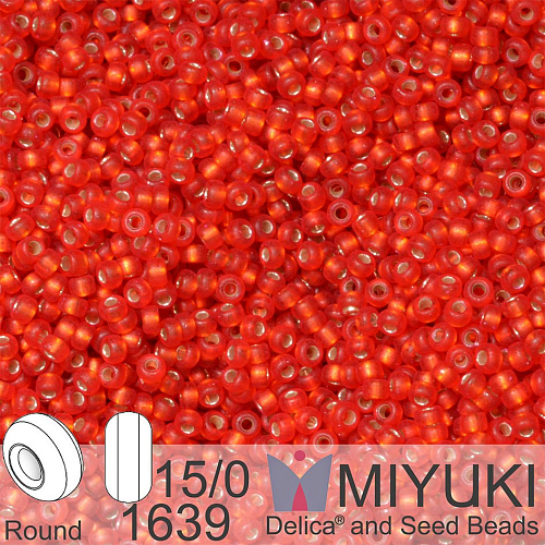 Korálky Miyuki Round 15/0. Barva 1639 Dyed Semi-Frosted Silverlined Red Orange. Balení 5g