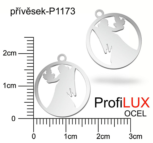 Přívěsek Chirurgická Ocel ozn-P1173 ANDĚL strážný velikost pr.18mm tl.1.0mm. Velikost otvoru pr. 1,5mm. Řada přívěsků ProfiLUX. 