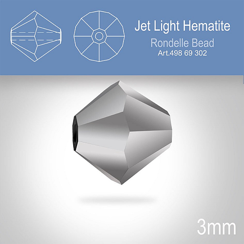 PRECIOSA Bicone (sluníčko) velikost 3mm. Barva JET LIGHT HEMATITE. Balení 40ks