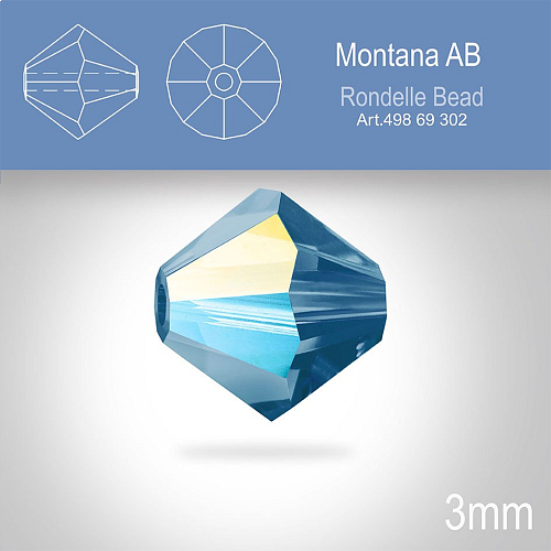 PRECIOSA Bicone (sluníčko) velikost 3mm. Barva MONTANA  Aurore Boreale. Balení 40ks