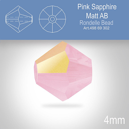 PRECIOSA Bicone MC BEAD (sluníčko) velikost 4mm. Barva PINK SAPPHIRE AB MATT. Balení 30ks .
