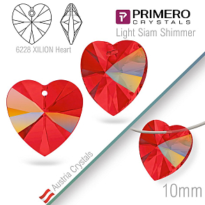 Korálky PRIMERO Crystals. Tvar 6228 XILION Heart. Barva Light Siam Shimmer. Velikost 10mm