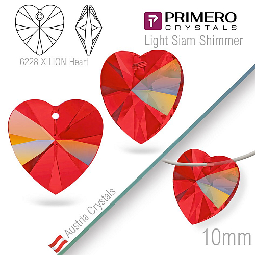 Korálky PRIMERO Crystals. Tvar 6228 XILION Heart. Barva Light Siam Shimmer. Velikost 10mm
