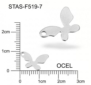 Přívěsek CHIRURGICKÁ OCEL ozn.-STAS-F519-7 tvar MOTÝL  velikost 14x9mm.