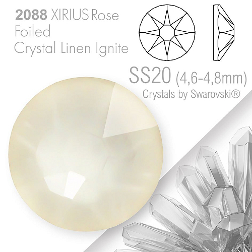SWAROVSKI  XIRIUS Rose 2088 Foiled. Barva Crystal Linen Ignite velikost SS20 (4,6-4,8mm). Balení 15Ks.
