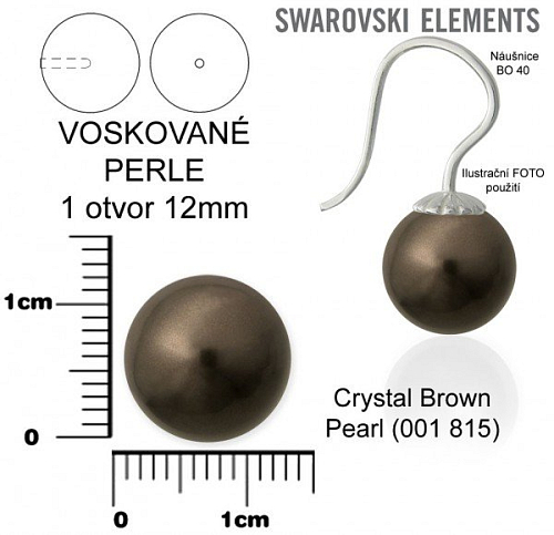 SWAROVSKI 5818 Voskované Perle 1otvor barva CRYSTAL BROWN PEARL velikost 12mm.