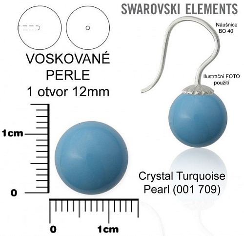 SWAROVSKI 5818 Voskované Perle 1otvor barva CRYSTAL TURQUOISE PEARL velikost 12mm.