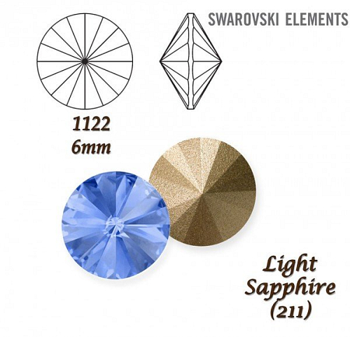 SWAROVSKI ELEMENTS RIVOLI 1122 SS29 barva LIGHT SAPPHIRE (211) velikost 6mm.
