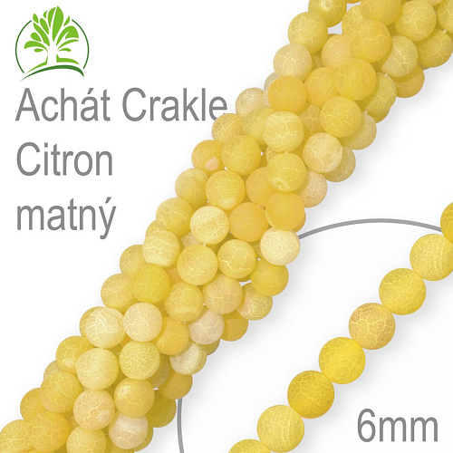 Korálky z minerálů Achát Crakle Citron matný přírodní polodrahokam. Velikost pr.6mm. Balení 12Ks.