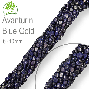 Korálky z minerálů Nugets velikost 6-10mm  Avanturin Blue Gold (syntetický). Balení 40cm.