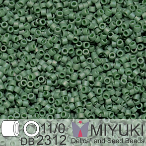 Korálky Miyuki Delica 11/0. Barva  Matte Opaque Glazed Basil Green AB DB2312. Balení 5g.