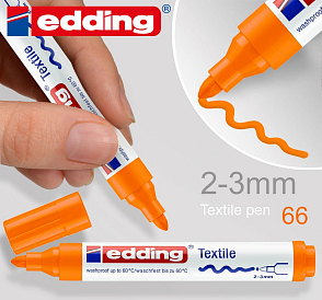 Permanentní textilní popisovač EDDING. Šířka 2-3mm odstín č.66 Oranžová neonová