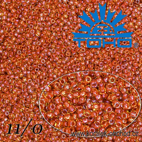 Korálky TOHO tvar ROUND (kulaté). Velikost 11/0. Barva č. 951-Inside-Color Jonquil/Brick Red Lined. Balení 8g.