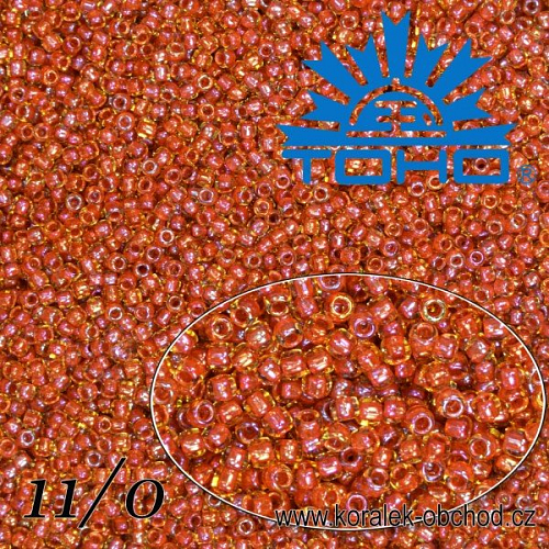 Korálky TOHO tvar ROUND (kulaté). Velikost 11/0. Barva č. 951-Inside-Color Jonquil/Brick Red Lined. Balení 8g.