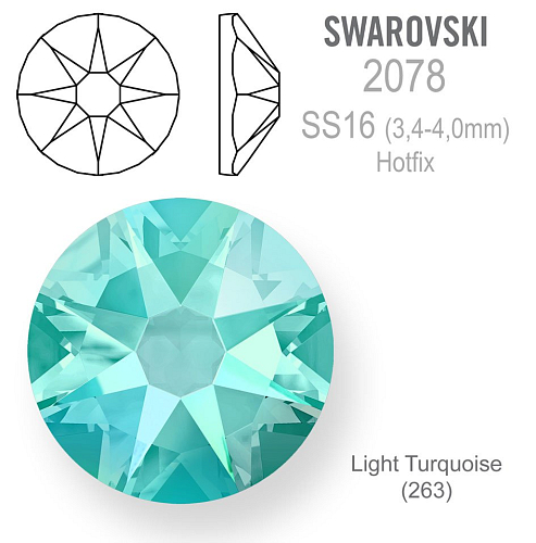 Swarovski XIRIUS Rose HOT-FIX velikost SS16 barva Light Turquoise (263)