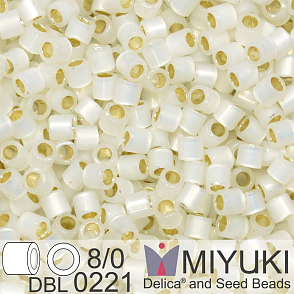 Korálky Miyuki Delica 8/0. Barva Gilt Lined White Opal  DBL0221. Balení 5g.
