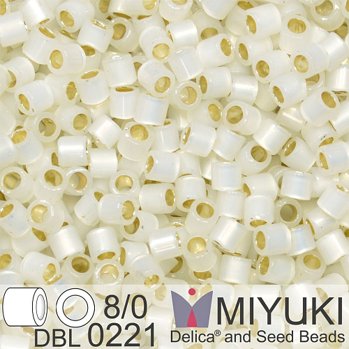 Korálky Miyuki Delica 8/0. Barva Gilt Lined White Opal  DBL0221. Balení 5g.