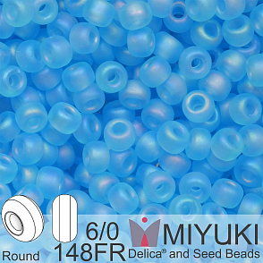 Korálky Miyuki MIX Round 6/0. Barva 148FR Matte Transparent Aqua AB. Balení 5g