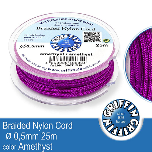 Braided NYLON (splétaná nit na náramky) GRIFFIN síla nitě 0,5mm cívka 25m. Barva Amethyst..