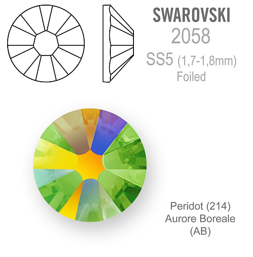 SWAROVSKI 2058 XILION FOILED velikost SS5 barva PERIDOT AURORE BOREALE