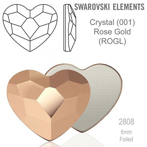 SWAROVSKI 2808 Heart Flat Back Foiled velikost 6mm. Barva Crystal Rose Gold