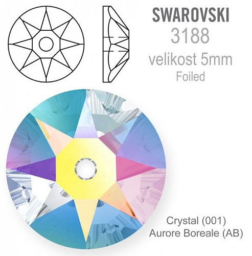 Swarovski 3188 XIRIUS Lochrose našívací kameny velikost pr.5mm barva Crystal Aurore Boreale
