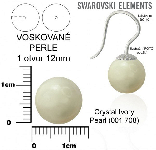 SWAROVSKI 5818 Voskované Perle 1otvor barva CRYSTAL IVORY PEARL velikost 12mm.