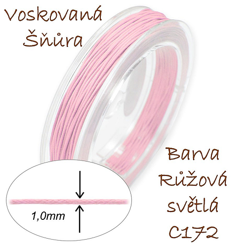 Voskovaná šňůra-síla 1,0mm v barvě světle růžové číslo C172 