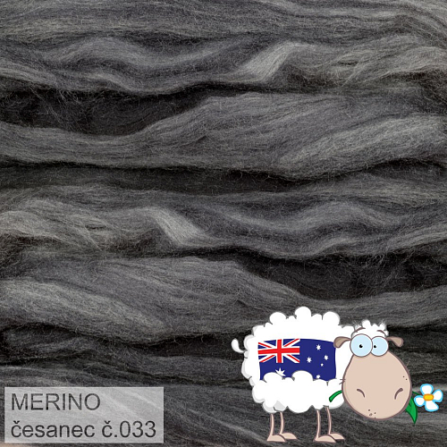 Česanec australské merino (20-21 - mikronů), vlna na plstění a předení. Barva 033 ČERNÁ MELÍR. Balení 20g