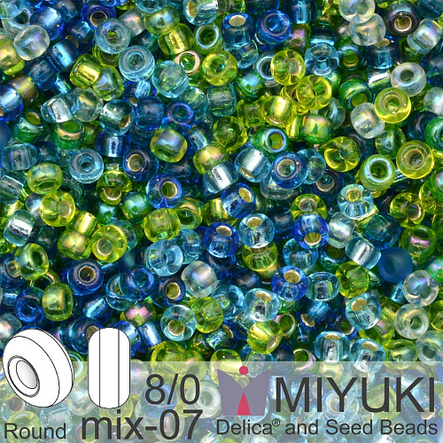 Korálky Miyuki Round 8/0. Barva MIX 07 Electric Blue Lagoon. Balení 5g