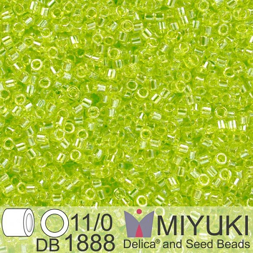 Korálky Miyuki Delica 11/0. Barva Tr Chartreuse Luster  DB1888. Balení 5g.
