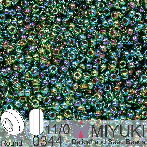 Korálky Miyuki Round 11/0. Barva 0344 Lined Green AB. Balení 5g.