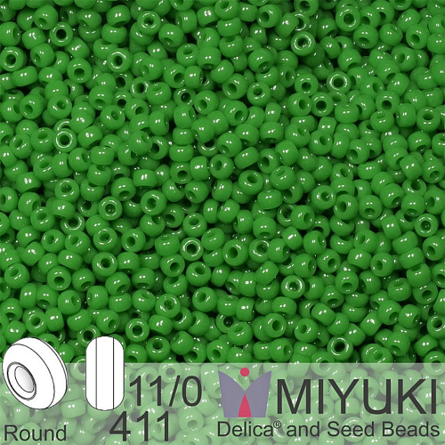 Korálky Miyuki Round 11/0. Barva 0411 Opaque Green. Balení 5g. 