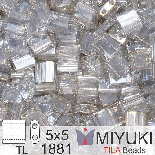 Korálky MIYUKI tvar TILA BEADS velikost 5x5mm. Barva TL 1881 Transparent Silver Gray Gold Luster. Balení 5g.