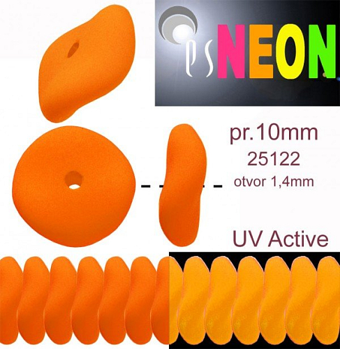 Korálky NEON (UV Active) ROZDĚLOVAČ velikost pr.10mm barva 25122 ORANŽOVÁ. Balení 15Ks. 