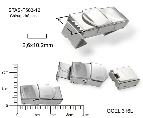 Mechanické zapínání CHIRURGICKÁ OCEL ozn.-STAS-F503-12. velikost 25x12mm