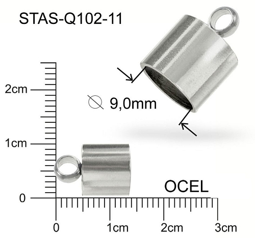 Koncovka s očkem CHIRURGICKÁ OCEL ozn.-STAS-Q102-11. velikost 12,5 x10,0mm otvor pr.9,0mm.