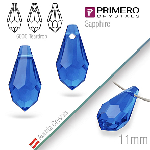 Přívěsky PRIMERO Crystals . Tvar 6000 Teardrop. Barva Sapphire. Velikost 11mm