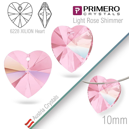 Korálky PRIMERO Crystals. Tvar 6228 XILION Heart. Barva Light Rose Shimmer. Velikost 10mm