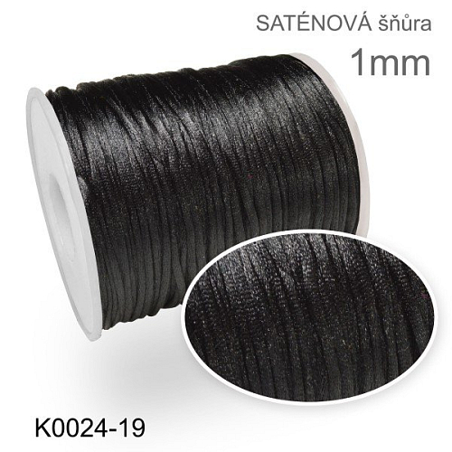 SATÉNOVÁ (polyesterová) šňůra velikost průměr 1mm. Barva K0024-19 Černá.
