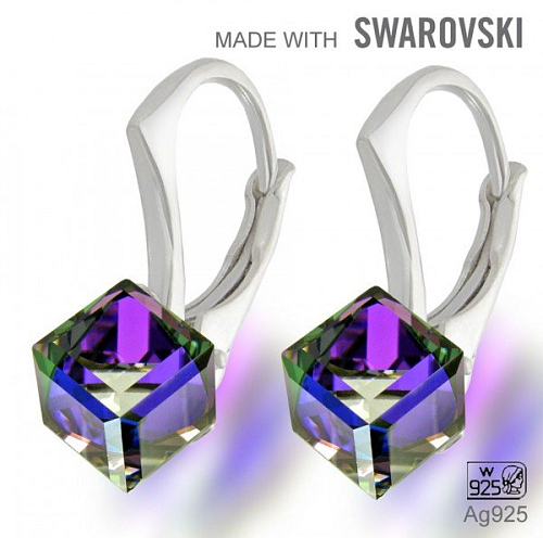 Náušnice sada Made with Swarovski 4841 Crystal (001) Heliotrope (HEL) 6mm+náušnice Ag925