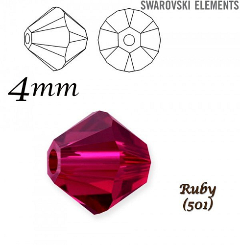 SWAROVSKI XILION BEAD 5328 barva  RUBY velikost 4mm. Balení 20Ks. 