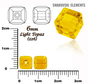 SWAROVSKI CUBE Beads 5601 barva LIGHT TOPAZ velikost 6mm.
